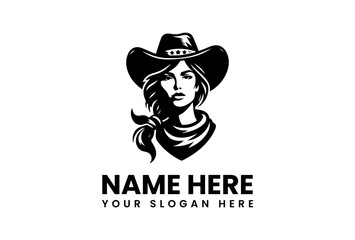 Stylish Black and White Illustration of a Woman in a Cowboy Hat.