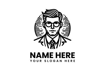 Stylish Line Art Portrait of a Man in Glasses and Suit.