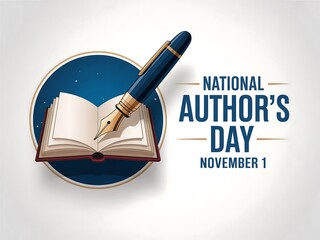 Celebrate national author s day on november 1st with an open book and elegant fountain pen illustration