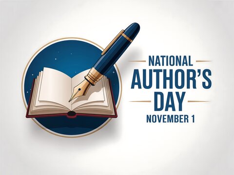 Celebrate national author s day on november 1st with an open book and elegant fountain pen illustration