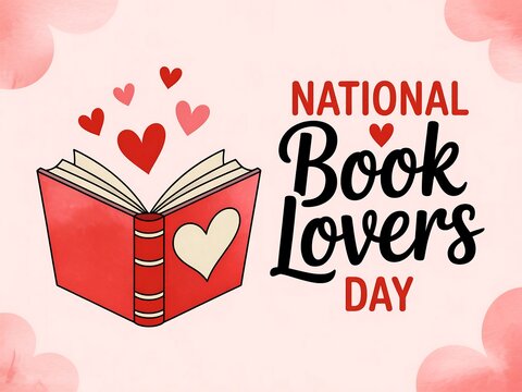 Celebrate national book lovers day with a red open book and hearts illustration - Powered by Adobe