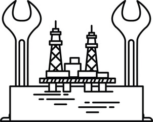 A black and white drawing of a wrench