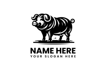 Stylized Black and White Pig Logo Design.