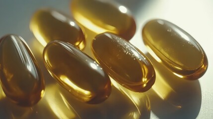 Close-Up of Glimmering Yellow Gel Capsules on Light Surface