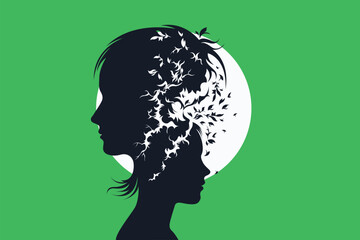 Child and Parent Silhouette with Growing Roots – Psychological Duality and Trauma Concept Illustration