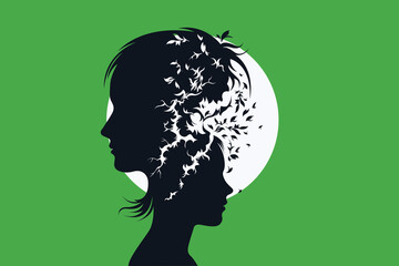 Child and Parent Silhouette with Growing Roots – Psychological Duality and Trauma Concept Illustration