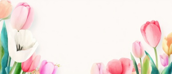 Flowers banner mockup for May, colorful watercolor Mother's Day banner background with space for text, ideal for holiday designs