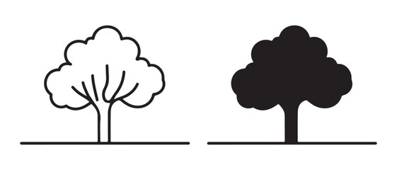 tree icons set. isolated on white background representing nature and environment.