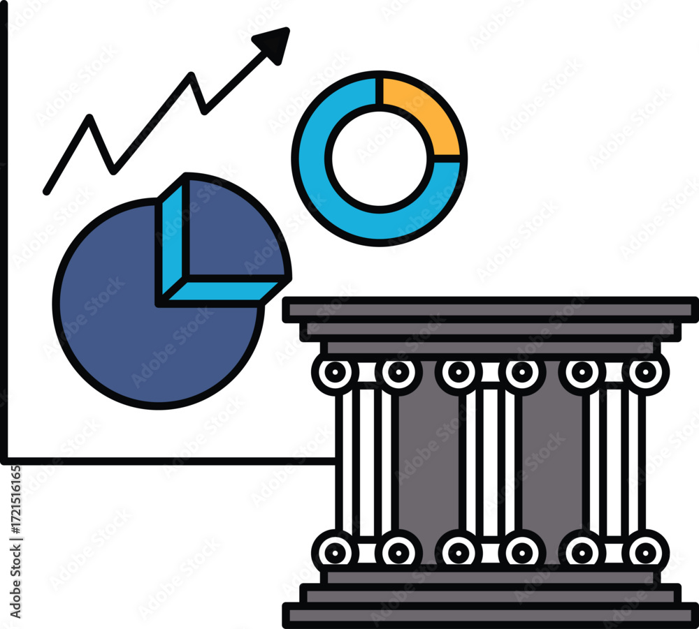 Canvas Prints a graph with a rising line and a circle with a pie chart inside