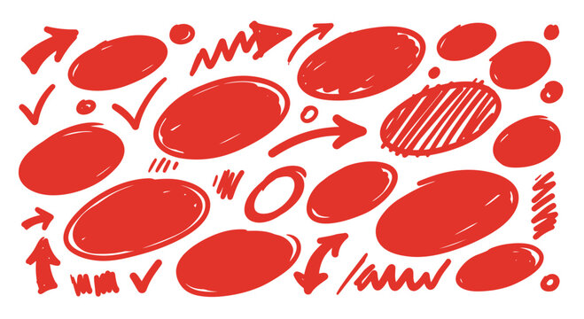 Hand drawn red doodles for highlighting text, vector illustration design