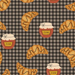 Croissant and Jam Vector Seamless Pattern