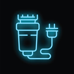 Glowing neon line electric hair clipper icon isolated on black background for your design, concept of barbershop