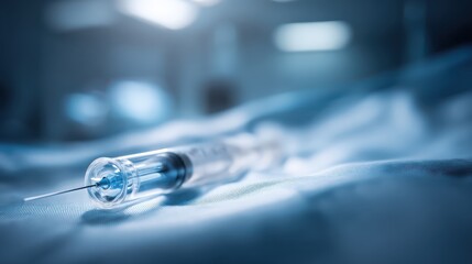 Close-Up of Hypodermic Syringe on Medical Table in Soft Lighting