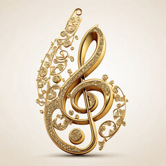 Golden Glitter Music Note Ornament on White Background