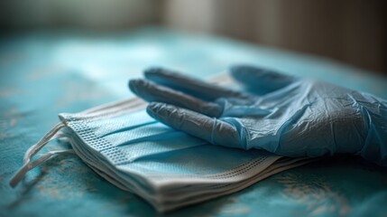 Close-Up of Medical Glove Resting on Surgical Masks on Table