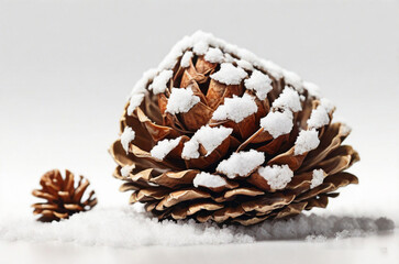 Snow-Dusted Pinecone on White Background