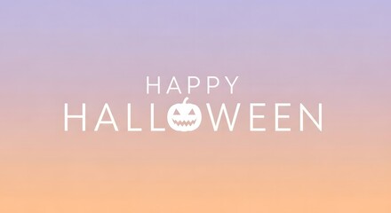 A festive Halloween greeting with stylized text and a carved pumpkin illustration against a gradient background.