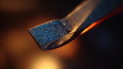 Close-Up of Metal Strip with Burning Edge in Warm Light
