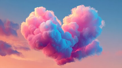 Beautiful colorful Valentine's Day heart in the clouds as abstract background, made with generative AI, ideal for romantic theme projects