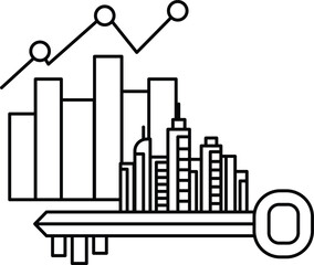 A key is shown with a city skyline in the background