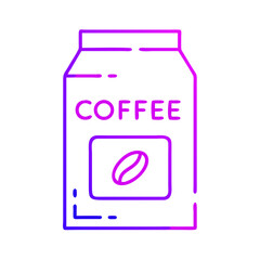 A coffee bag, with a gradient color design, coffee bean icon. 