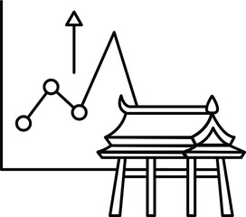 A graph with a line going up and a building in the background