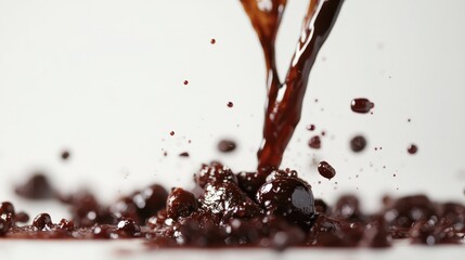 Close-Up of Rich Chocolate Sauce Pouring Over Delicious Brownie Batter