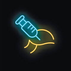 Neon syringe injecting into skin icon for beauty salons or hospitals