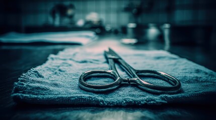 Close-Up of Scissors on a Textile Surface in a Kitchen Setting