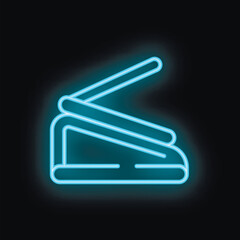 Obraz premium Blue neon sign illustrating a paper cutter on a black background