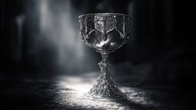 Ornate goblet in dim light
