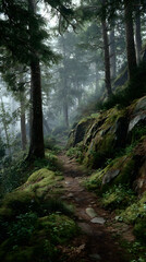 Fototapeta premium Discover the Beauty and Adenture of Forest Trails: AGuide to Serene and Excitig Hiking Experiences in Naure's Wilderness