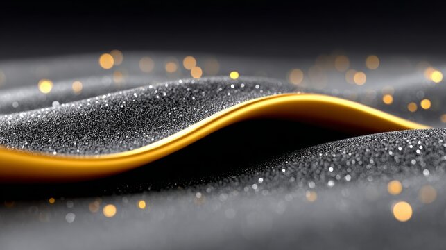 Black and gold wave of glittery sand. The image is a beautiful and mesmerizing representation of the ocean's waves. The glittery sand adds a touch of magic and wonder to the scene