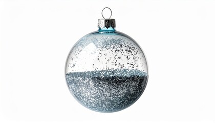 A beautiful glass Christmas bauble with a cascade of silver glitter inside, creating a magical, festive look.