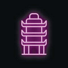 Purple neon sign representing a pagoda glowing in the dark