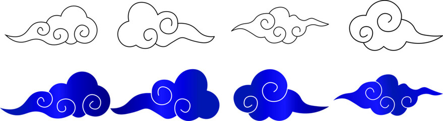 Traditional cloud ornament set in blue and white style