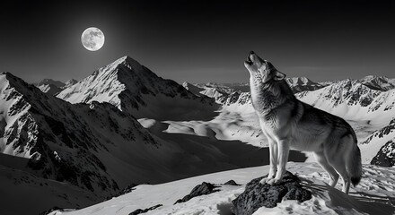 Obraz premium Majestic Wolf Howls at the Moonlit Mountain.