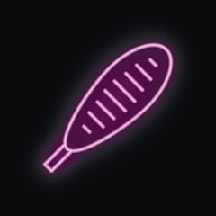 Glowing neon icon representing a grilled sausage on a stick, perfect for food related designs