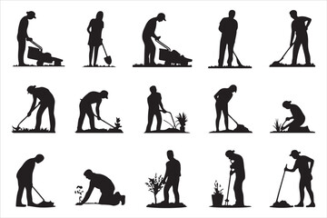 Farm and Garden Work Silhouettes &ndash; Rural Worker Vector Graphics Set
