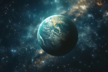 Obraz premium Stunning realistic earth depiction featuring a vibrant blue atmosphere against a cosmic backdrop