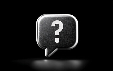 3D Icon of a Speech Bubble with Question Mark on Black Background