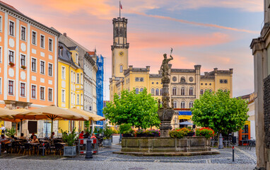 Zittau (Sachsen) historische Altstadt, Rathaus und Marktplatz