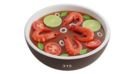Delicious 3D Render of Tom Yum Goong Soup with Shrimp