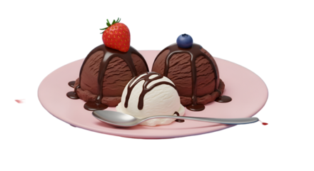 Delicious Ice Cream Sundae with Berries and Chocolate Drizzle