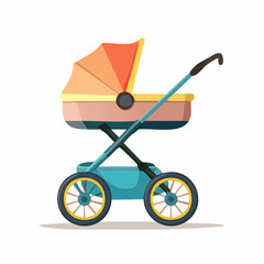 Pastel Baby Stroller on White Background