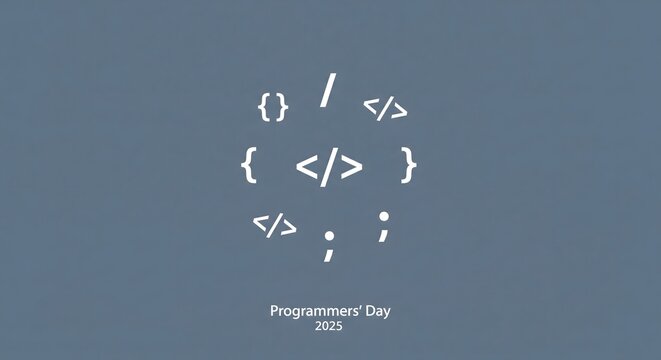 Programmers day greeting card with code symbols on a gray background