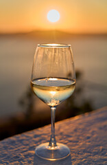Santorini Greece. Fira. Aperitif at sunset