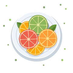 Citrus Fruit Slices on Plate Illustration