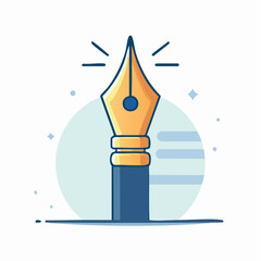 Gold and Blue Fountain Pen Illustration