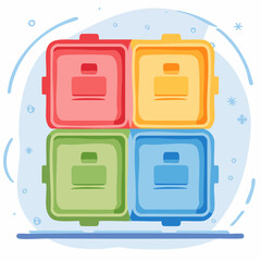Colorful Square Containers on Light Blue Background